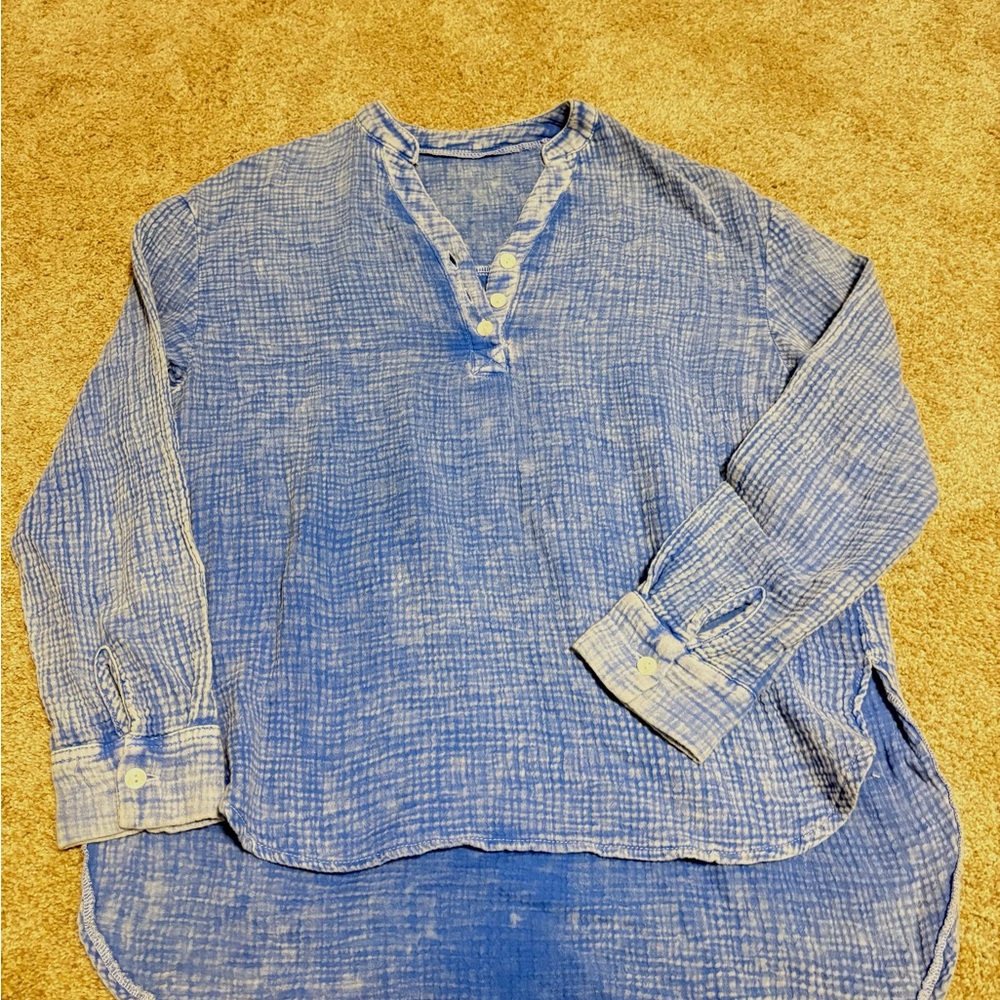 Blue women’s half button blouse